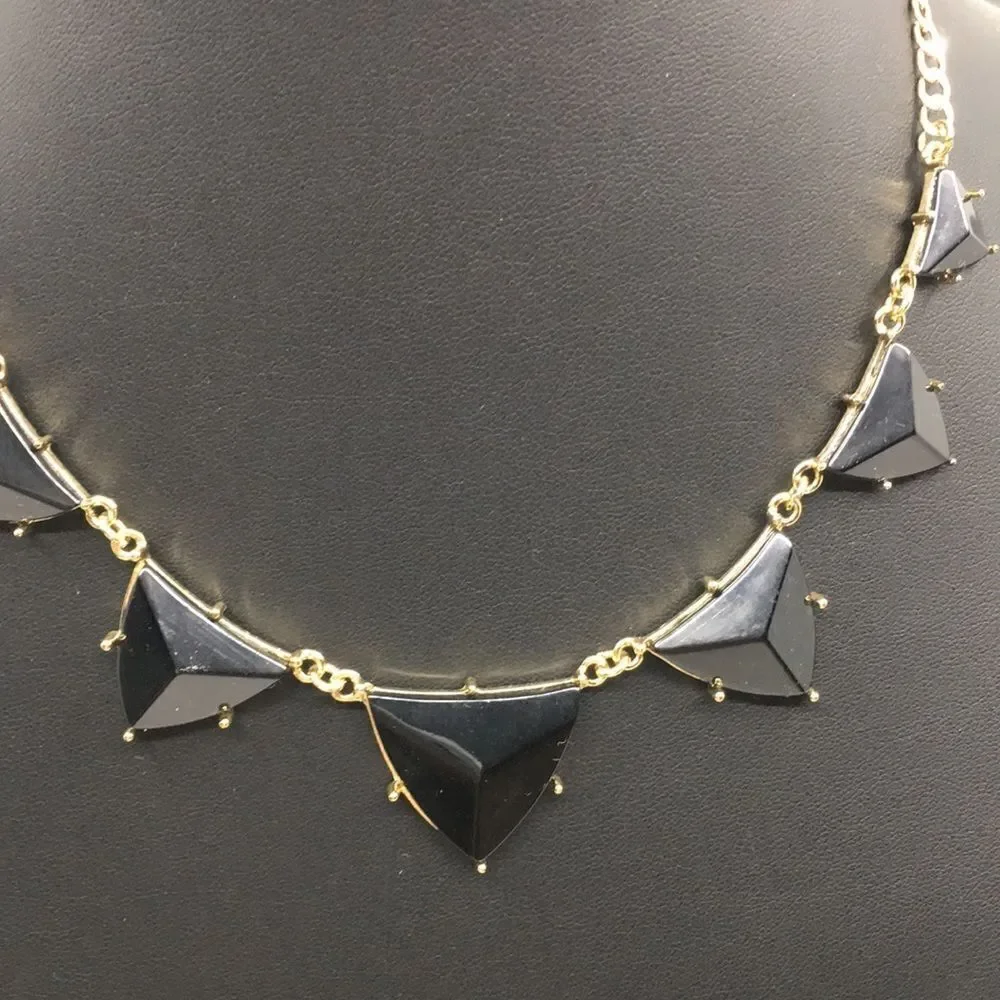 NWT Amrita Singh Bermuda statement necklace. Black and Gold Tone